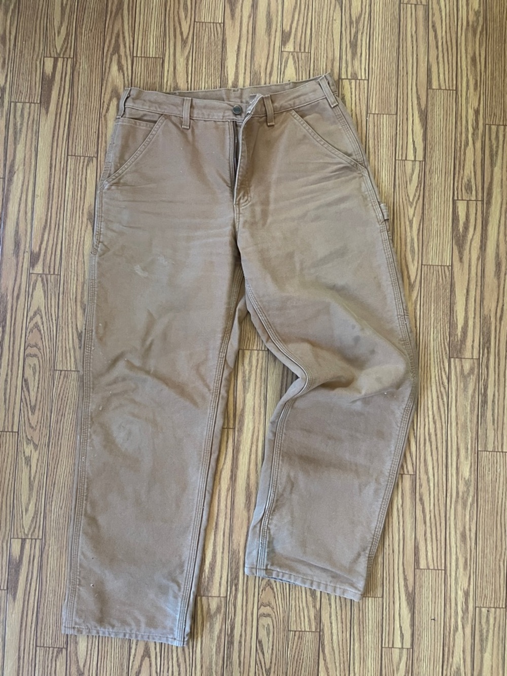 Vintage tan Carhartt flannel lined work B111 pants size 32” dungaree fit